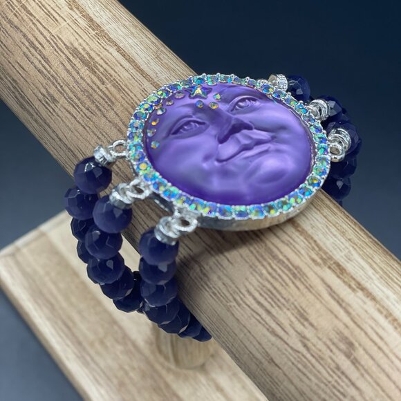 Kirks Folly Seaview Moon Bracelet Purple Rhinestone Crystal Bead Stretch RARE - Picture 5 of 6